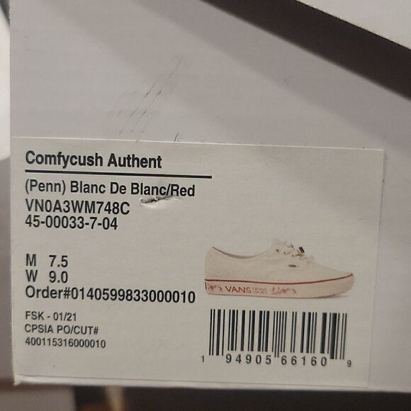 VN0A3WM748C Vans Comfycush Authent Blanc De Blanc/Red Men's - Women's - Picture 14 of 14